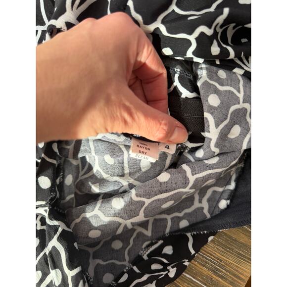 Vintage Jackie Bernard Dress Mid Length Floral Date Night Black White Womens 4 - Picture 9 of 12